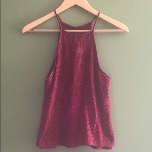 Spaghetti strap maroon lace tank